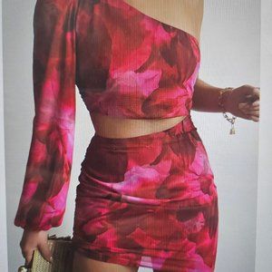 Pink Calista Mini dress - Runaway the Label - floral one sleeve sexy cut out